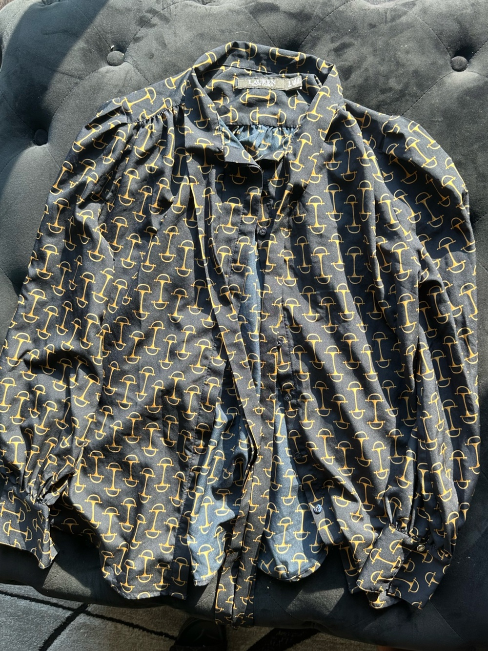Lauren Ralph Lauren Black & Gold Printed Button-Up Blouse